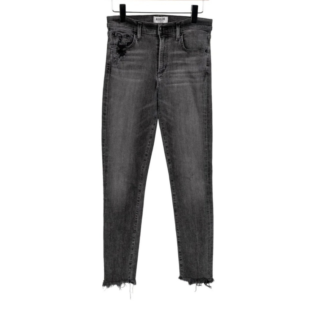 AGOLDE Skinny Jeans Womens 28 Black Excellent Frayed Hem Distressed A003C-844